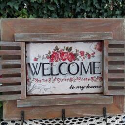 Rustic Wooden Window Key Holder With Photo Frame, Wall Decor - thumbnail 2
