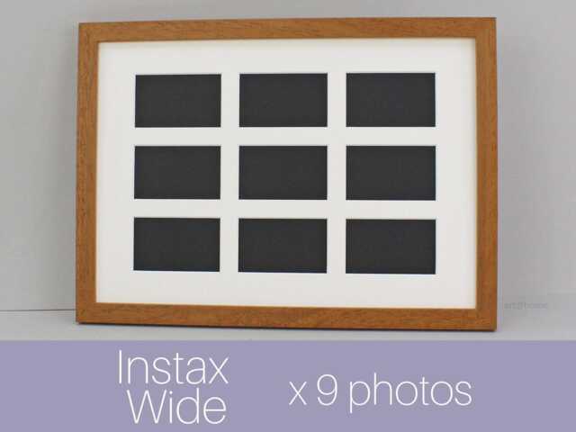 Instax Wide. Suits Nine Wide Sized Photos, Visual Aperture 9.5x5.8cm. A3 Wooden Multi Aperture Frame. Shows Photo Only - Not Border - image 1