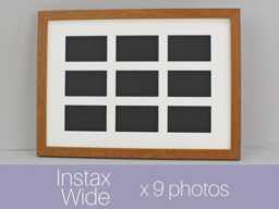 Instax Wide. Suits Nine Wide Sized Photos, Visual Aperture 9.5x5.8cm. A3 Wooden Multi Aperture Frame. Shows Photo Only - Not Border - thumbnail 1