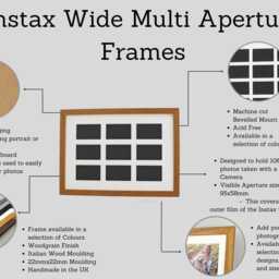 Instax Wide. Suits Nine Wide Sized Photos, Visual Aperture 9.5x5.8cm. A3 Wooden Multi Aperture Frame. Shows Photo Only - Not Border - thumbnail 3
