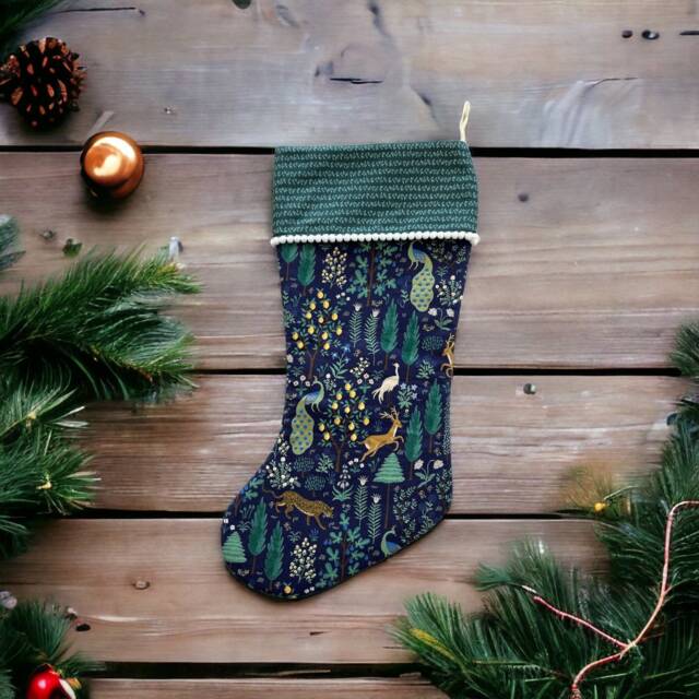 Rifle Paper Co Camont Menagerie Silhouette - Navy Fabric Christmas Stocking - image 1