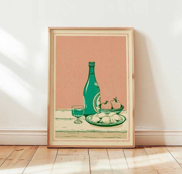 Soju Bottle Poster, Korean Food Print, Minimal Kitchen Wall Art - image 1