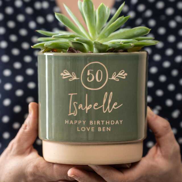 Personalised 50Th Birthday Indoor Plant Pot, Engraved To Order, Celebrate Any Significant Special With Our Unique Bespoke Gift - image 1