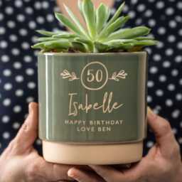 Personalised 50Th Birthday Indoor Plant Pot, Engraved To Order, Celebrate Any Significant Special With Our Unique Bespoke Gift - thumbnail 1