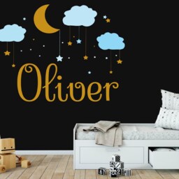 Name Wall Decal Baby Boy Nursery, Moon Clouds & Stars Sticker For Playroom, Personalized Vinyl Kids Playroom - thumbnail 3