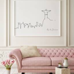 Rio De Janeiro Skyline Print, Line, Poster, Minimalist Wall Art, City Skyscraper Fine Art Nordic Home Decor, Landmark - thumbnail 2