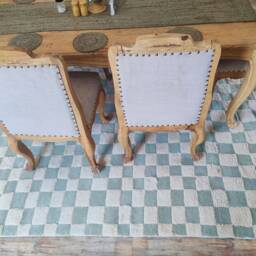 Checkerboard Wool Rug, Ivory & Green, Handmade Moroccan Berber Rug - thumbnail 4