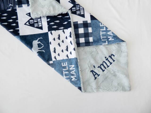 Woodland Personalized Baby Blanket - Boy With Name Monogrammed Bedding - image 1