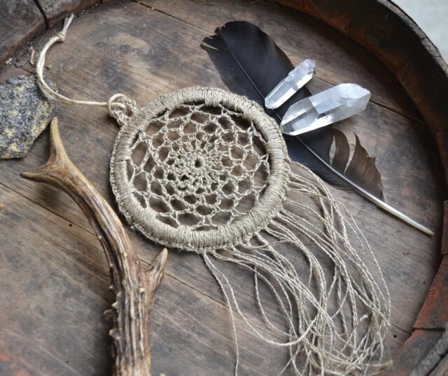 Dream Catcher, Crochet Dreamcatcher, Boho Home Decor, Linen Small Doily Beige Wall Hanging - image 1
