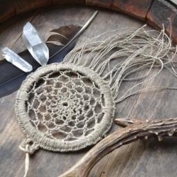 Dream Catcher, Crochet Dreamcatcher, Boho Home Decor, Linen Small Doily Beige Wall Hanging - thumbnail 4