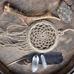 Dream Catcher, Crochet Dreamcatcher, Boho Home Decor, Linen Small Doily Beige Wall Hanging - thumbnail 2