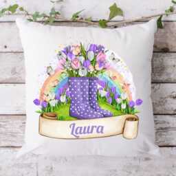 Personalised Floral Wellington Boot Cushion, Spring Flower Home Decor - thumbnail 2