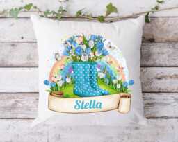 Personalised Floral Wellington Boot Cushion, Spring Flower Home Decor