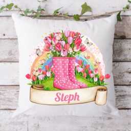 Personalised Floral Wellington Boot Cushion, Spring Flower Home Decor - thumbnail 3