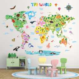 Decowall Animal World Map Wall Stickers - Educational Nursery Decals For Kids Bedroom Playroom Or Classroom Decor - Dl3-1615 - thumbnail 3