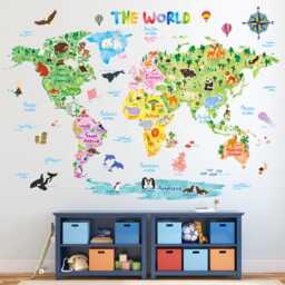 Decowall Animal World Map Wall Stickers - Educational Nursery Decals For Kids Bedroom Playroom Or Classroom Decor - Dl3-1615 - thumbnail 2