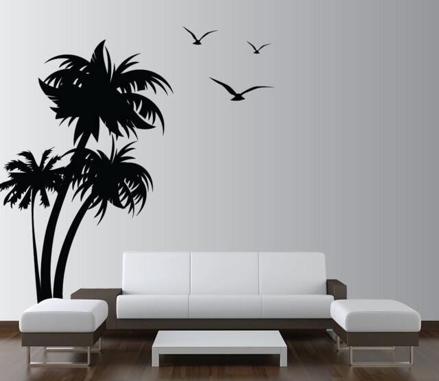 Palm Coconut Tree Wall Decal With Seagull Birds 3 Trees 1132 - 6 Feet Tall - image 1