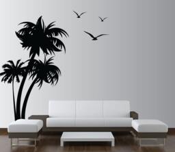 Palm Coconut Tree Wall Decal With Seagull Birds 3 Trees 1132 - 6 Feet Tall - thumbnail 1