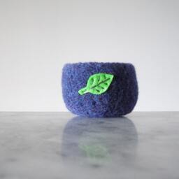 Felted Wool Bowl in Royal Blue With Neon Green Leaf - Air Plant Planter Tillandsia Home Gifts For Gardeners - thumbnail 2