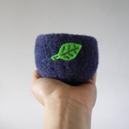 Felted Wool Bowl in Royal Blue With Neon Green Leaf - Air Plant Planter Tillandsia Home Gifts For Gardeners - thumbnail 3