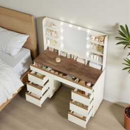 Dressing Table With Led Mirror White Vanity Desk Drawers & Storage - thumbnail 3