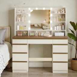 Dressing Table With Led Mirror White Vanity Desk Drawers & Storage - thumbnail 2
