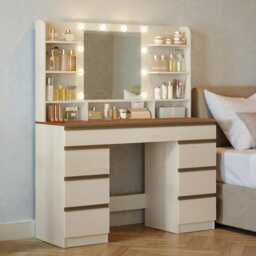 Dressing Table With Led Mirror White Vanity Desk Drawers & Storage