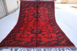 3x5 Ft Turkmen Oriental Geometric Rug, Khal Mohammedi Bukhara Afghan Handmade Red Bokhara Livingroom, D??cor Office Area Rug - thumbnail 1