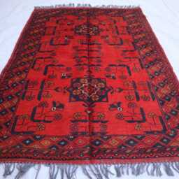 3x5 Ft Turkmen Oriental Geometric Rug, Khal Mohammedi Bukhara Afghan Handmade Red Bokhara Livingroom, D??cor Office Area Rug - thumbnail 2