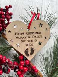 Pregnancy Announcement Bauble Engraved Christmas Ornament, Expectant Parent Gift - thumbnail 1