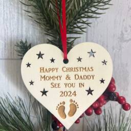 Pregnancy Announcement Bauble Engraved Christmas Ornament, Expectant Parent Gift - thumbnail 2