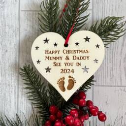 Pregnancy Announcement Bauble Engraved Christmas Ornament, Expectant Parent Gift - thumbnail 3