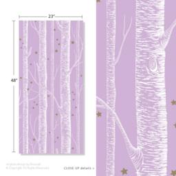 White Birch Tree On Pale Purple Pink Background With Gold Stars Peel & Stick Wallpaper Magical Theme Wall Decal Sticker - thumbnail 2