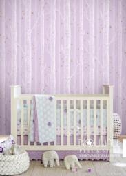 White Birch Tree On Pale Purple Pink Background With Gold Stars Peel & Stick Wallpaper Magical Theme Wall Decal Sticker