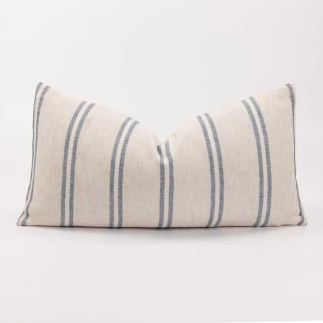 Blue Striped Throw Pillow Cover, Cotton Rayon Blend, Farmhouse Style - image 1
