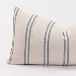 Blue Striped Throw Pillow Cover, Cotton Rayon Blend, Farmhouse Style - thumbnail 2