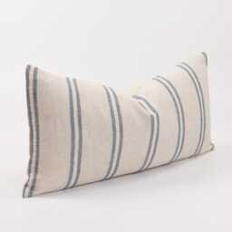 Blue Striped Throw Pillow Cover, Cotton Rayon Blend, Farmhouse Style - thumbnail 3