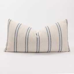 Blue Striped Throw Pillow Cover, Cotton Rayon Blend, Farmhouse Style