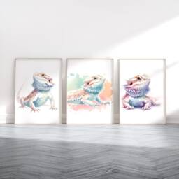 Bearded Dragon Poster Set - Of 3 Prints - Watercolour Print Present Pictures Home Decor Artwork Painting Bedroom Wall Art - thumbnail 2