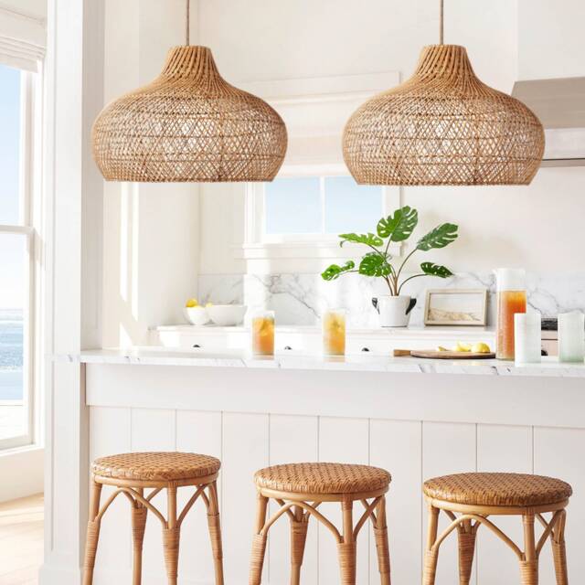 Rattan Lampshade For Sustainable Decor. Coastal Luxe. Boho. Modern Farmhouse. Handmade Wicker Pendant Light. Eco Friendly Lighting - image 1