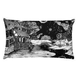 Along The Path To Tower Rectangular Pillow, Abandoned House Across Lonely Landscape, Outdoors Adventure Fantasy - thumbnail 2