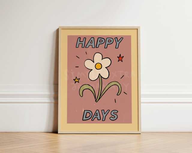Happy Days Kids Wall Art Print, Nursery Decor, Cute Flower Illustration For Children's Room, Inspirational Art, Girl Room Unframed - image 1