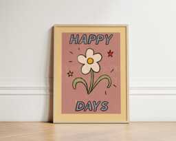 Happy Days Kids Wall Art Print, Nursery Decor, Cute Flower Illustration For Children's Room, Inspirational Art, Girl Room Unframed - thumbnail 1
