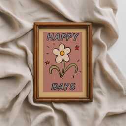 Happy Days Kids Wall Art Print, Nursery Decor, Cute Flower Illustration For Children's Room, Inspirational Art, Girl Room Unframed - thumbnail 3