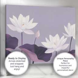 Soft Lilac Lotus Bloom Minimalist Floral Artwork Canvas Wall Art Print Decor Picture Ready To Hang - thumbnail 3