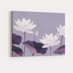 Soft Lilac Lotus Bloom Minimalist Floral Artwork Canvas Wall Art Print Decor Picture Ready To Hang - thumbnail 4