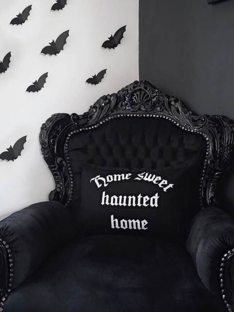 Gothic Home Decor Pillow Case - Sweet Haunted Home, Black Cotton Canvas - image 1