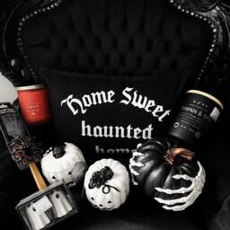 Gothic Home Decor Pillow Case - Sweet Haunted Home, Black Cotton Canvas - thumbnail 2