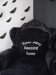 Gothic Home Decor Pillow Case - Sweet Haunted Home, Black Cotton Canvas - thumbnail 1