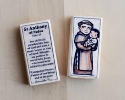 st Anthony Of Padua Patron Saint Block With Gift Bag // Lost Things & The Poor Catholic Toys By Almondrod